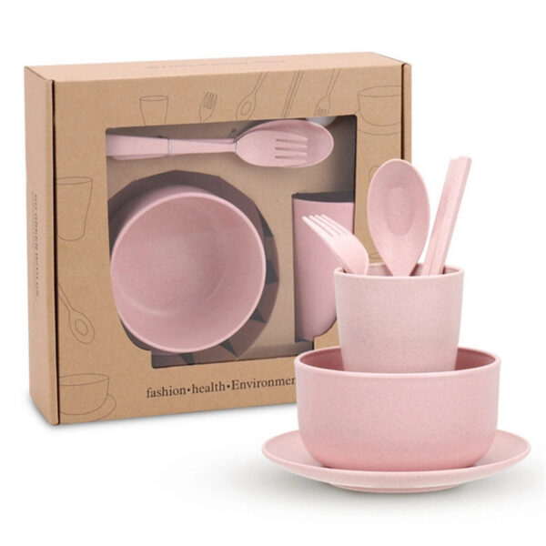 Mangkok Sendok Cangkir Sumpit Korea 6 In 1 - Pink