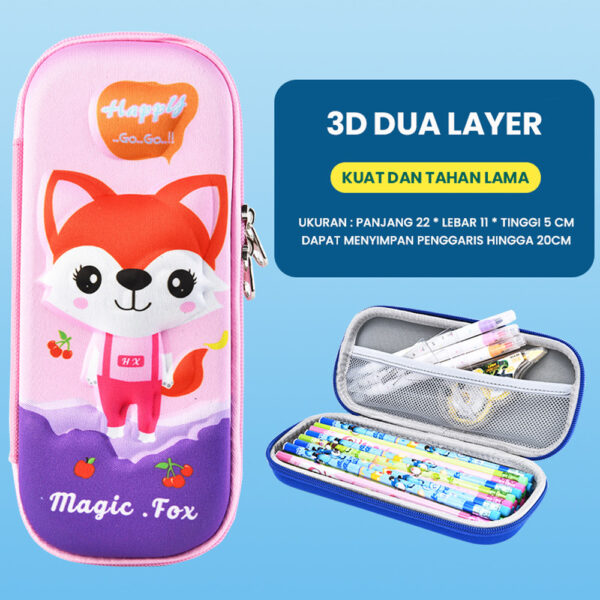 Kotak Tempat Pensil 3D Untuk Anak Dengan Motif Karakter - Little Fox
