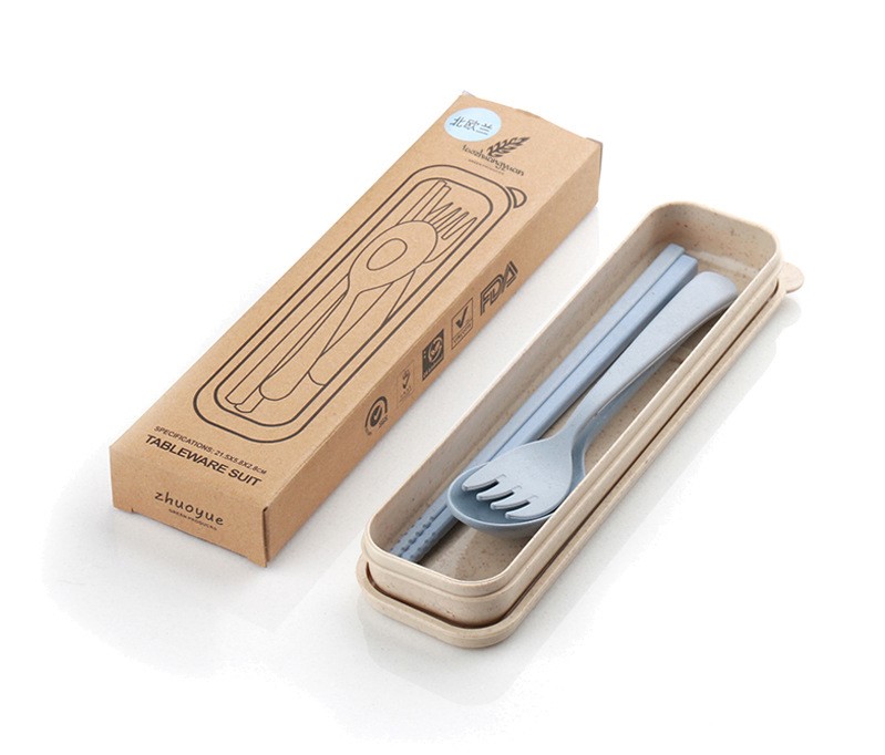 rug-1663819868605-0-1673001416 Set Alat Makan Sendok Garpuh Bahan Serat Jerami Gandum - Biru - Image 1