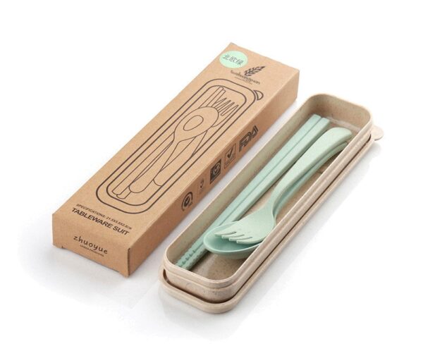 Set Alat Makan Sendok Garpuh Bahan Serat Jerami Gandum - Hijau