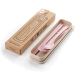 Set Alat Makan Sendok Garpuh Bahan Serat Jerami Gandum - Pink