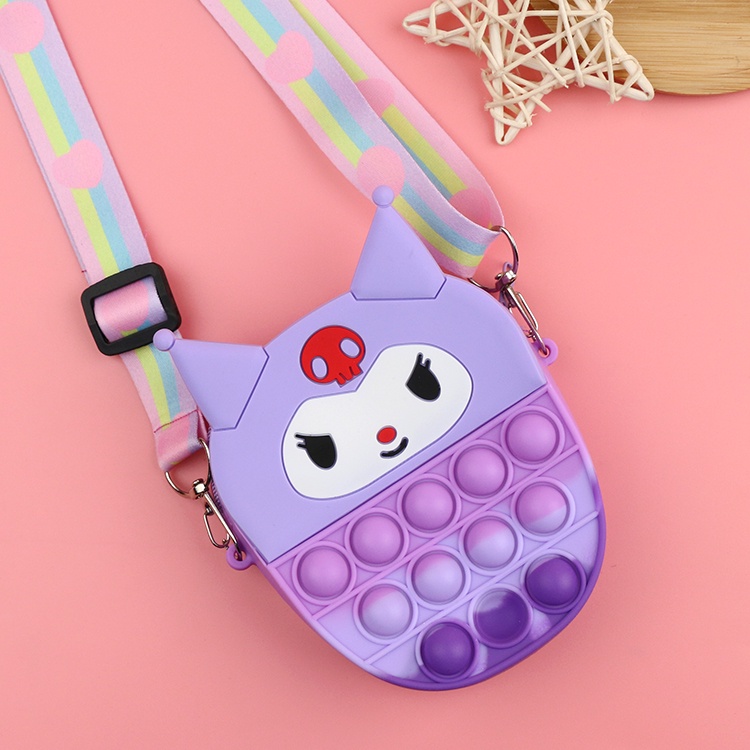 rug-1664457252830-0-1673001433 Tas Selempang Pop It 3d Karakter Unicorn Rainbow Mini Kecil - Oval Ungu Kuromi - Image 1