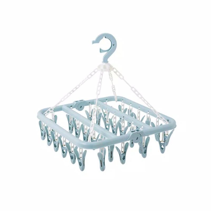 rxfu2734xCiMbp12LENtMQlIUAoIIMZqjJnVoCnU Hanger Gantungan Jemuran Baju Lipat Dengan 32 Jepit Multifungsi - biru - Image 1