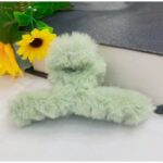 Jepit Rambut Bulu Wanita Elegan Dengan Bahan Wol Gaya Aksesoris Korea - hijau