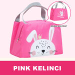 Tas Bekal Karakter Anak Sekolah dan Set Lunch Box Kotak Makan - pink kelinci