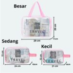 Tas Wanita Pouch Travel Kosmetik Transparan Premium - Pink Kecil