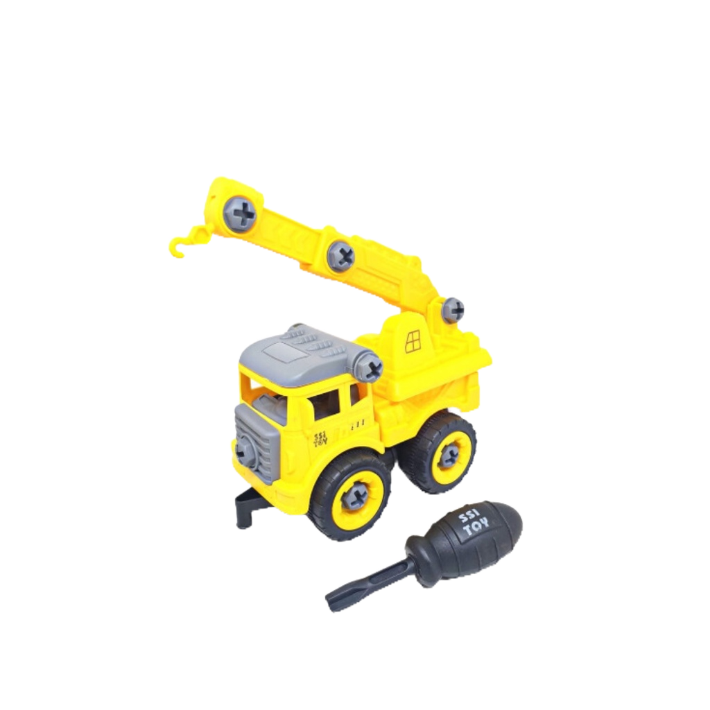lt9SnvafWJzVqkAaG8PDSco0wmFWaRTHxtQJIZzS Mainan Anak DIY Truk Konstruksi Rakit Bongkar Pasang - Crane Truck - Image 1