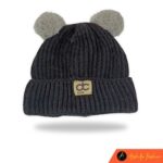 Kupluk Rajut Bayi Model Pompom Premium Unisex POM02 - Hitam