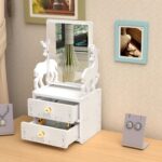 Rak Makeup 2 Susun dengan Cermin Telinga Kelinci PVC - Rusa Petak