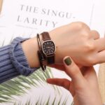 Jam Tangan Casual Couple Dial Segi Analog Quartz Polos - Coklat Hitam