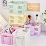 Keranjang Penyimpanan Lipat Mini Dengan Gagang Serbaguna - Ungu