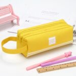 Kotak Tempat Penyimpanan Alat Tulis Dual Zipper - Kuning