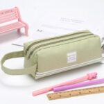Kotak Tempat Penyimpanan Alat Tulis Dual Zipper - Hijau