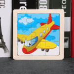 Mainan Edukasi Anak MINI WOODEN PUZZLE Jigsaw Kubus Kayu 10.5x10.5cm - Pesawat