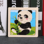 Mainan Edukasi Anak MINI WOODEN PUZZLE Jigsaw Kubus Kayu 10.5x10.5cm - Panda