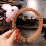 Bando Kelinci Bulu Aksesoris Lucu Cute Hiasan Rambut Fashion Korea - Coklat Pink
