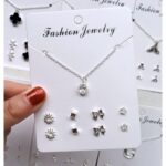 Kalung Anting Set Aksesoris Fashion Wanita Korea Cantik Kekinian - Permata