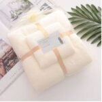 Set Handuk Mandi Badan Wajah 2 in 1 Motif Beruang Lucu Lembut Kado Gift - Putih