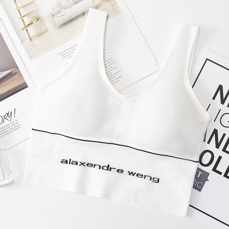 yRcvbcrvmQtGrqkCNL775cWi1fAoxMmUE25uOt0K Bra Sport Wanita Tanpa Kawat Model Seamless B400 dengan Isi Busa - Putih Ada Tulisan - Image 1