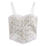 Croptop Lace Floral Retro Tanktop Wanita Gaya Korea - Putih