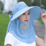 Topi Musim Panas Wanita Anti Sinar Matahari dengan Cadar Penutup Wajah - Biru