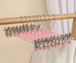 Hanger Gantungan Baju Celana Anti Slip dengan Klip Bahan Kawat Besi - Pink