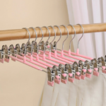 Hanger Gantungan Baju Celana Anti Slip dengan Klip Bahan Kawat Besi - Pink