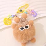 Gantungan Kunci Boneka Bulu Cute Coal Balls Aksesoris Tas HP - Coklat