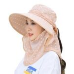 Topi Musim Panas Wanita Anti Sinar Matahari dengan Cadar Penutup Wajah - Khaki - Image 4