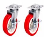 Roda Troli Etalase 4 Pcs Caster Merah Nylon PVC dengan Rem Putar - Rem