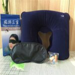 Bantal Leher Angin Pompa Otomatis PVC Kain Neck Pillow U Shaped - Bantal Putih - Image 9