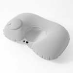 Bantal Leher Angin Pompa Otomatis PVC Kain Neck Pillow U Shaped - Bantal Putih - Image 6