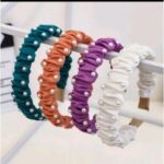 Bando Headband Wanita Mutiara Kerut Satin Pearl Fashion Korean Style