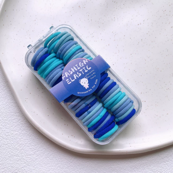 Kotak Ikatan Rambut Gaya Korea Kunciran Rambut Model Polos Warna Warni - Kotak Biru