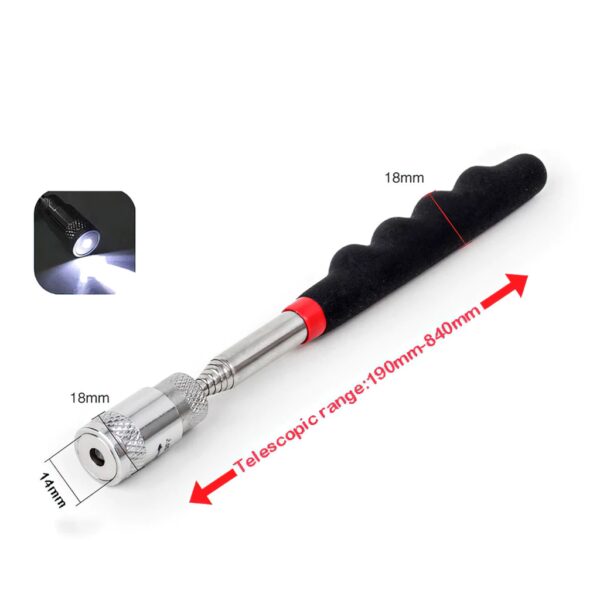 Stik Magnet Teleskopik dengan Lampu LED Tongkat Penarik Logam Panjang