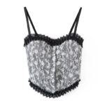 Croptop Lace Floral Retro Tanktop Wanita Gaya Korea - Hitam