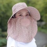 Topi Musim Panas Wanita Anti Sinar Matahari dengan Cadar Penutup Wajah - Khaki
