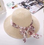 Topi Pantai Wanita Anti UV Motif Bunga Pita Polkadot Bisa Dilipat - CREAM - Image 8