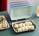 Wheat Straw Piring Saji Persegi Panjang Anti Lengket Warna Warni Simple - Pink - Image 3