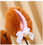 Bando Cosplay Bulu Bentuk Telinga Kucing Lonceng Pita Lucu Aesthetic - Putih - Image 5