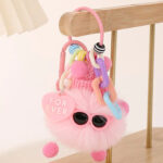 Gantungan Kunci Boneka Bulu Cute Coal Balls Aksesoris Tas HP - Pink