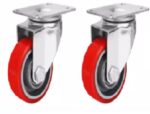 Roda Troli Etalase 4 Pcs Caster Merah Nylon PVC dengan Rem Putar - Tanpa rem