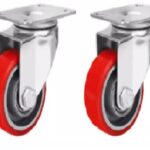 Roda Troli Etalase 4 Pcs Caster Merah Nylon PVC dengan Rem Putar - Tanpa rem