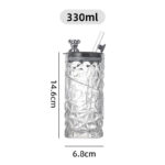 Tumbler Botol Minum Kaca Motif Kristal Aesthetic Tutup Beruang Sedotan - Putih