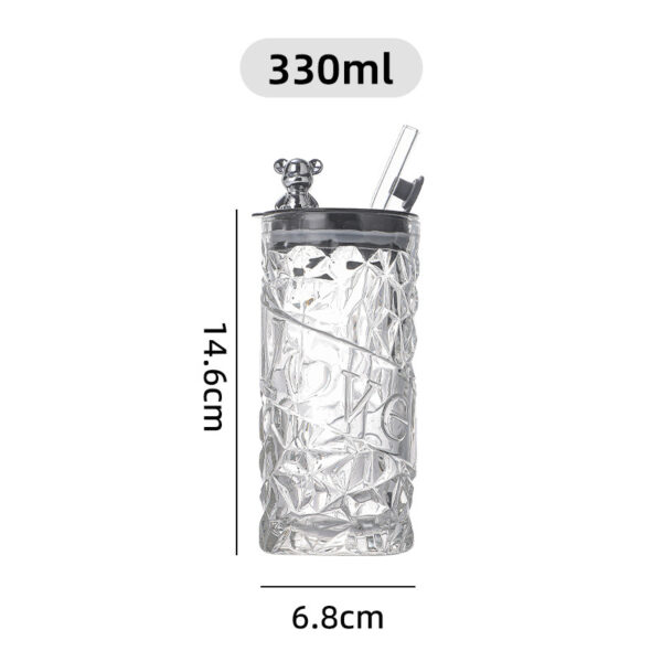 Tumbler Botol Minum Kaca Motif Kristal Aesthetic Tutup Beruang Sedotan - Putih