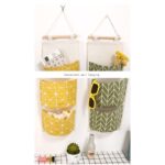 Storage Bag Gantung Kain Kanvas Organizer Storage 3 Sekat Korea - Hijau Flamingo - Image 4