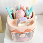 Organizer Meja Laci 2 Tingkat Penyimpanan Stationery Alat Tulis - Pink - Image 4