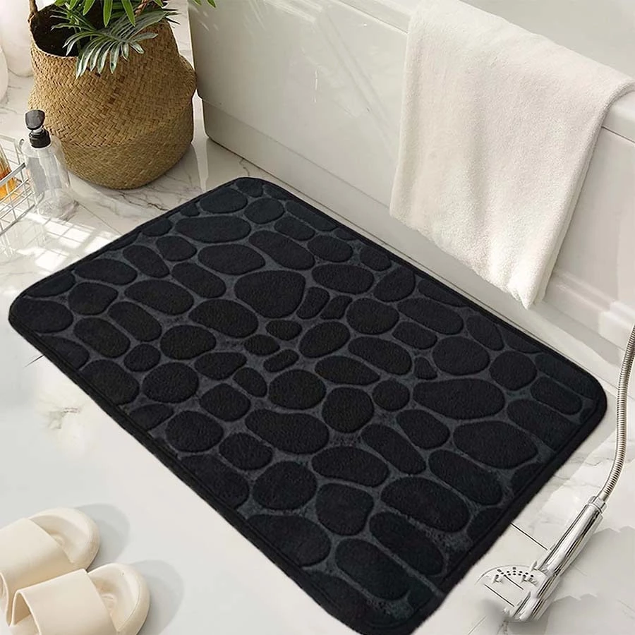FAVdS4dI2iSTYZ4vUGgRtAEeRryESPgFev8Z1bMu Keset Kamar Mandi Memori Foam Anti Slip Dengan Motif Batu - Hitam - Image 1