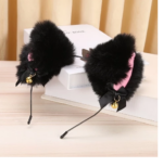 Bando Cosplay Bulu Bentuk Telinga Kucing Lonceng Pita Lucu Aesthetic - Hitam - Image 7