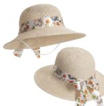 Topi Pantai Wanita Anti UV Motif Bunga Pita Polkadot Bisa Dilipat - CREAM - Image 4